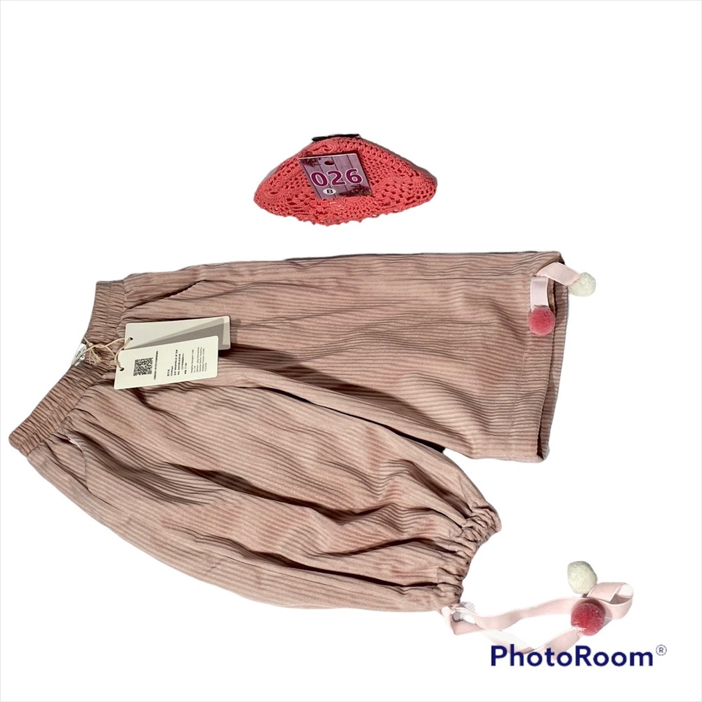 Xizi Kids NWT Soft Pale Pink Lined Corduroy Pants with Pom-pom Ties - Picture 2 of 15